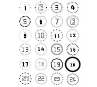 1 x 24 Autocollants Calendrier de l'avent, Chiffres pour Calendrier de l'avent, Stickers Calendrier de l'avent, pour Calendrier de l'avent, Sacs en Tissu, DIY, Coffrets Cadeaux