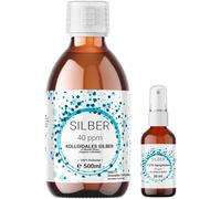 1 x 500 ml argent colloïdal (40 ppm) dans une bouteille en verre ambré avec vaporisateur de 30 ml | eau argentée | eau ultra pure | 100 % colloïdale