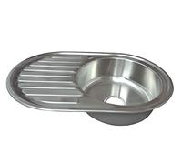 1 x acier inoxydable évier, ovale inox 1 Bac rond avec plateau avec vidage 76,5 x 50 cm. evier cuisine 1 bac