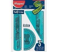 1 x Bleu Maped Twist'n Flex Lot de géométrie avec rapporteur, Règle, équerre