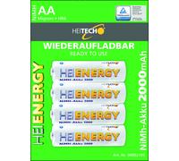 1 X Heitech Heienergy Aa Mignon HR6 Batterie Nimh 2000mAh 4er Paquet