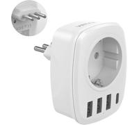 1 x Italian Plug Adapter,5 in 1 Travel Adapter with 3 USB Ports and 1 USB-C Port,Europe FR 2 Pin to ITA 3 Pin for Italy,Maldives,Chile,Uruguay,CE Certification Type L