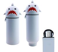 1 X Kawaii 2-In-1 Soft Silicone School Case, 18.5 X 6.5 Cm, Table Pen Holder, Animal-Themed Pencil Case For Legami Pen With Zipper, Pencils Pens, Shark Grey, School Case