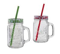 1 x Oramics Verre avec couvercle et paille, Vintage Mason Jar verre avec couvercle et paille 500 ml (couleur vert/rouge Pas de choix possible)