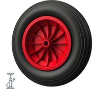 1 x Roue à air Ø 370 mm 3.50-8 palier lisse roue de brouette pneus, noir/rouge