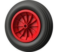 1 x Roue en polyuréthane Ø 350 mm 3.50-8 palier lisse roue de brouette pneus anti-crevaison, noir/rouge