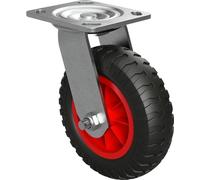 1 x Roulette pivotante avec roue en PU Ø 160 mm palier lisse rouleau de transport anti-crevaison, noir/rouge
