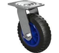 1 x Roulette pivotante avec roue enPolyuréthaneØ 160 mm palier lisse rouleau de transport anti-crevaison, noir/bleu