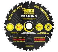 1 x SCCSN20165_24 SabreCut 165mm 24T x 20mm Alésage Haute Performance Ultra Mince Kerf Bois Contreplaqué MDF Aggloméré Cadrage Lame de Scie Circulaire