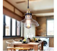 1 x Verre Rétro Suspension Luminaire Industrielle Vintage E27 Lustre Eclairage de Plafond Grand Bol Verre Transparent - SMOTOP