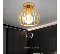 1 x Vintage Plafonnier Industriel en Métal Doré Ø20cm Cage Abat-Jour Rond Design E27 Lampe de Plafond pour Salon Entrée - SMOTOP
