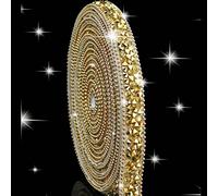 1 yard Bande décorative de pierre décorative holographique dorée avec des pierres de tailles et de formes mélangées pour la décoration de vêtements, la décoration de cadeaux et le DIY de bijoux, la dé