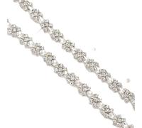 (1 YARD) Silver Clear Bridal Beaded Crystal Rhinestone Applique Trim Belt Gold Sewing Iron On For Wedding Dress Clothing(Laser Bright)