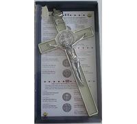 10.004.10 FLUO CROIX ARGENT FOSFORESCENT SAN BENOÎT 20 CM Émaillé avec boîte cadeau SAINT BENEDICT EXORCISME PRÊTRE SOEGLISE