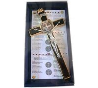 10.004.21 Crucifix doré et noir de Saint Benoît 20 cm, émaillé à la main avec boîte cadeau, exorcisme, prête exorciste