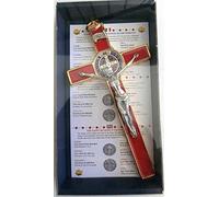 10.004.21 Rouge Croix or rouge Saint Benetet, 20 cm émaillé avec boîte Gift Saint Benedict Exorcisme Prete Exorcita Suore Église