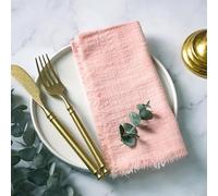 10/20/30/50pcs 42 * 42cm Gaze De Coton Bleu Marine Serviette Rustique Sets De Table Serviette en Gaze Serviette en étamine Serviette avec Frange, Light Pink, 10PCS