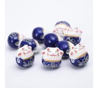 10/20/30pcs 14mm Chat Chanceux Perles en Céramique Trou Horizontal Coloré Bijoux en Vrac Perles en Porcelaine pour la Fabrication de Bijoux Bracelet-Bleu Marine,30pcs