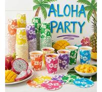 10/20/60 pièces, Gobelets de fête en papier à thème fleur d'hibiscus hawaïenne multicolore, 6 couleurs 9oz Gobelets à boisson jetables à motif floral tropical, Gobelets à boisson assortis à motif d'hi