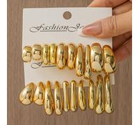 10-20 pièces/set Nouveau set de boucles d'oreilles légères asymétriques en CCB ton or, designs en forme de C et larme, port polyvalent au quotidien pour femmes Taille UniquePerles recouvertes de cuivr