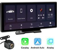10.26" 1600*600 HD Autoradio portable sans fil CarPlay Android Auto +caméra Bluetooth écran tactile GPS FM BT Avec carte SD Chargement rapide USB