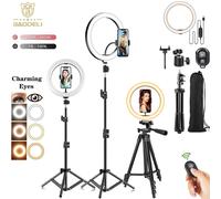10 "26 cm LED Selfie anneau lumière photographie vidéo lumière RingLight support de téléphone trépied lumière de remplissage lampe à intensité variable Trepied Streaming 10in ring BK200cm