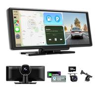 10,26 Pouces Ecran Carplay Voiture avec A-pple Carplay Android Auto sans Fil, Autoradio Bluetooth avec Caméra Avant 4K et Caméra de Recul 1080P HD/FM/AUX/64G TF/Mirror Link/Assistant Vocal/GPS