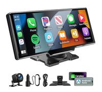 10,26 Pouces Ecran Tactile Autoradio Bluetooth avec A-pple Carplay Android Auto sans Fil, Ecran Carplay Voiture avec 1080P HD Caméra de Recul/FM/AUX/Mirror Link/Assistant Vocal/Navigation GPS