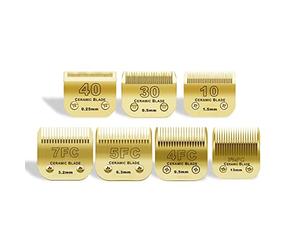 10/30/40/7FC/5FC/4FC/3FC Lames de Tondeuse à Chien en céramique,compatibles avec Moser 45-50/Heiniger/Andis/Oster A5/Wahl KM10/Moser 50,Pack de 7-Or