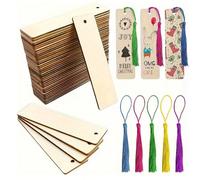 10/30/50/70 pièces signets vierges en bois avec des glands ensemble bricolage marque-pages artisanaux en bois étiquette carrée décor de fête d'anniversaire de mariage 30Pcs Set