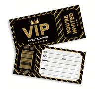 10/30 pièces d'invitations de style billet noir et doré avec le texte "Party VIP", convenant pour les invitations d'anniversaire, les invitations d'événements de fête pour hommes et femmes, les décora