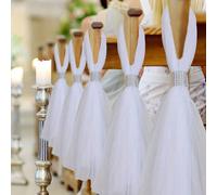 10/5/1 Set Décorations d'allée de mariage, comprenant des nœuds de banc, un pendentif en cristal, une décoration de nœud en mousseline blanche de 100 cm, des décorations de chaise de mariage, des déco
