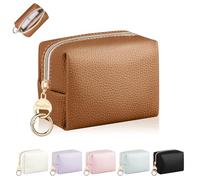 10*5,5*8cm Mini Pochette Maquillage pour Femmes Mini Trousse de Toilette Filles en PU Souple Rangement à Rouge à Lèvres Vernis a Ongle Trousse de Voyage Cadeau Anniversaire Femme Amie(Litchi-Brun)