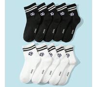 10/5 paires de chaussettes de sport classiques de couleur unie pour enfants, printemps/été. Chaussettes courtes noires/blanches avec motif de football, doux, agréable à la peau, confortables, décontra