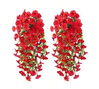 10/6/4/2/1 pièce Fleurs artificielles suspendues, grandes gloires du matin rouges, convient pour le mariage, la maison, le bureau, la décoration de jardin, fleurs artificielles avec feuilles d'eucalyp