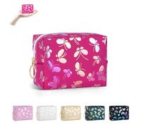 10*6*8cm Mini Pochette Maquillage Trousse de Maquillage Mini Trousses de Toilette Fille de Voyage en Cuir avec Papillons Portable Sac Rangement pour Cosmétiques Écouteurs Bijoux Organisateur(Rose)