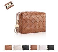 10 * 8 * 5,5cm Mini Pochette Maquillage pour Rouge à Lèvres Femmes Rangement Cosmétiques Mini Trousse de Toilette Fille Voyage en Cuir PU pour Cadeau Filles Amie Anniverssaire Noël(Brun-Petit carré)