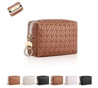 10 * 8 * 5,5cm Mini Pochette Maquillage pour Rouge à Lèvres Femmes Rangement Cosmétiques Mini Trousse de Toilette Fille Voyage en Cuir PU pour Cadeau Filles Amie Anniverssaire Noël(Brun-Mini carré)