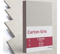 10 A2 Carton Gris 1,5mm d'épaisseur - format 42x59,4cm - Pour reliure A2 de 925 g/m2 - Carton pressé, recyclé, rigide compact - Cartonnette scrapbooking
