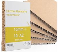 10 A2 Carton nid d'abeille 10 mm d'épaisseur - 10 plaques format A2 (42 x 59,4 cm) - kraft des 2 côtés - Carton alvéolaire de 1 cm d'épaisseur