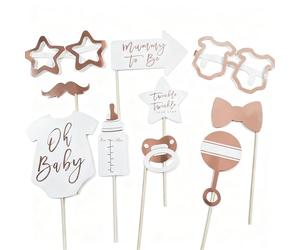 10 Accessoires Photo Baby Shower Or Rosé - Décorations Photo Bébé pour Filles ou Garçons, Accessoires Anniversaire & Fête Nouveau-Né