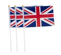 10 Articles Union Jack Drapeaux du Royaume-Uni avec Mâts qu'on Agite avec la Main Rouge Blanc Bleu pour Sports Mariage Royal Célébrations Nationales TRIXES