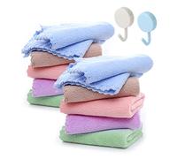10 asciugamani per bambini e 2 ganci, asciugamani colorati in pile di corallo, morbidi asciugamani per il viso del bambino, per lavare il viso del bambino e fare il bagno (25 x 25 cm)