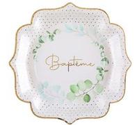 Santex Assiettes en carton 8374-10 Baptême végétalisé 21 cm Sachet de 10