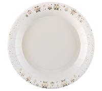 10 ASSIETTES CARTON FLOCON OR NOËL 23CM IVOIRE