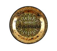 Santex Assiette de Table fête Joyeux Anniversaire Noir et Or métallique (x10) R/6647