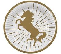10 assiettes carton licorne party 23cm blanc or - boland 50010 Jaune G