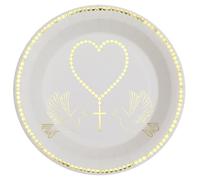 Santex - 10 Assiettes Communion Carton 22.5CM Blanc Or