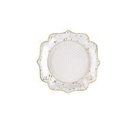 10 Assiettes en carton floral Champêtre en doré or métal avec du bleu et rose 21cm REF/8013 Baptême, Baby Shower...