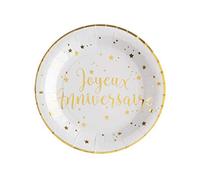 Santex Assiette anniversaire blanche et or – Lot de 10 – REF/5670
